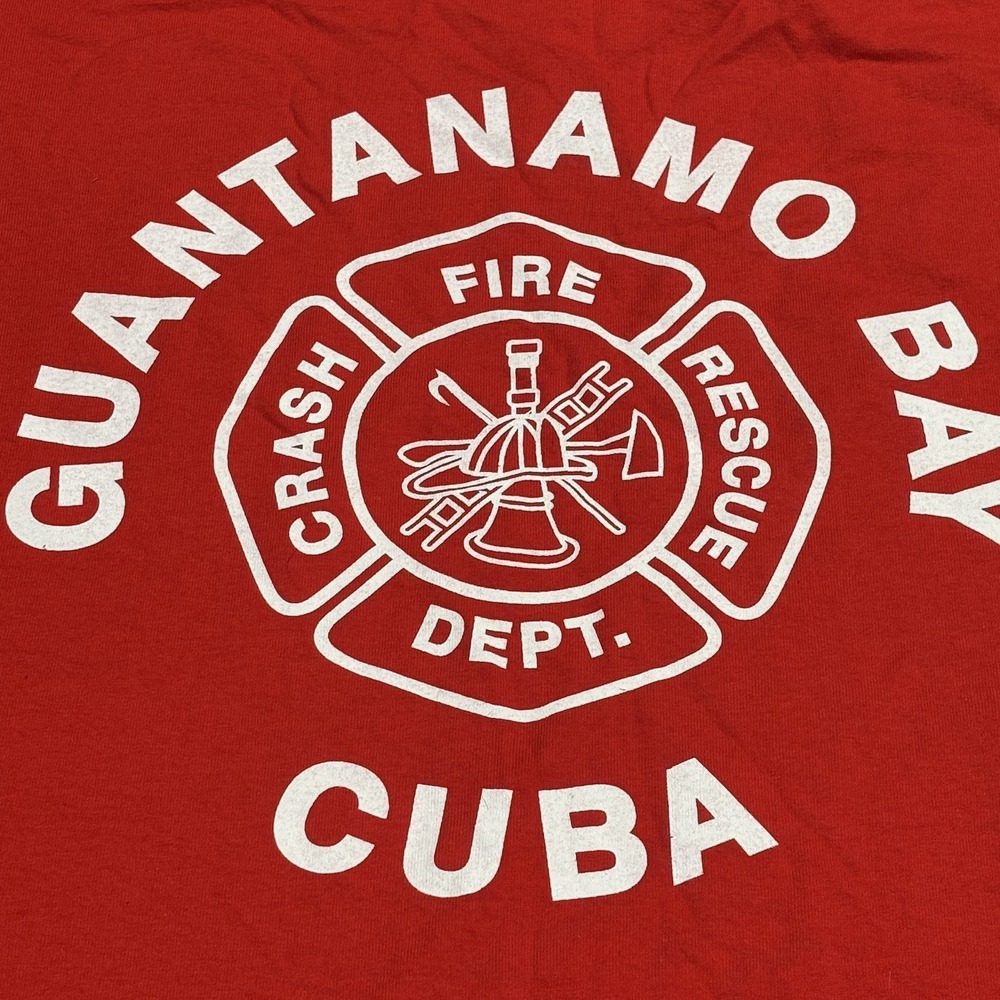 Guantanamo Bay Fire and Rescue T-shirt XL Red Dual Side Print - Picture 6 of 6